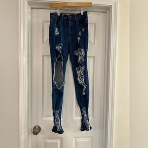 Loverly Fit distressed destroyed High Rise Denim Jeans size medium